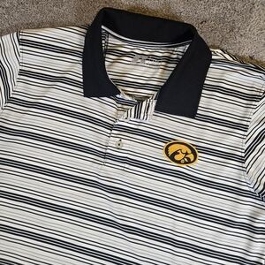 Russell Athletic Iowa Hawkeyes Polo Shirt Men's Large‎ White Black Stripes